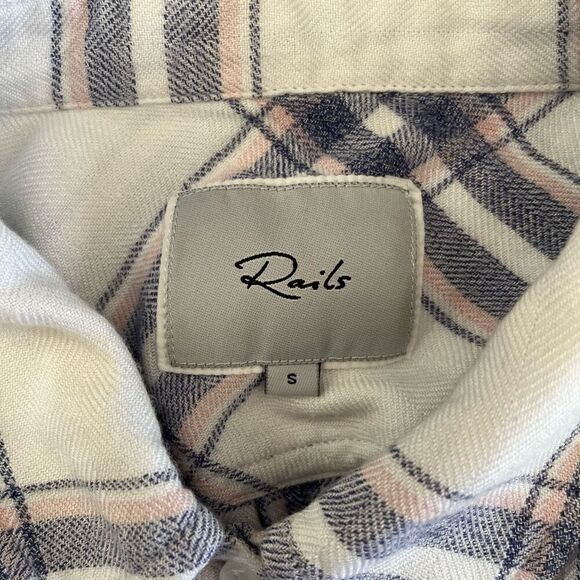 Rails Hunter Plaid Shirt Small Boyfriend Button Up White Blush Patriot Rayon Top - Picture 7 of 11